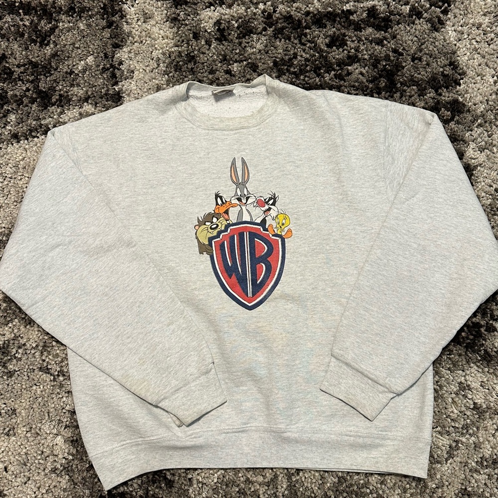 Vintage LOONEY TUNES Sweatshirt Large Warner Bros Acme Clothing Taz VTG 90s 1991